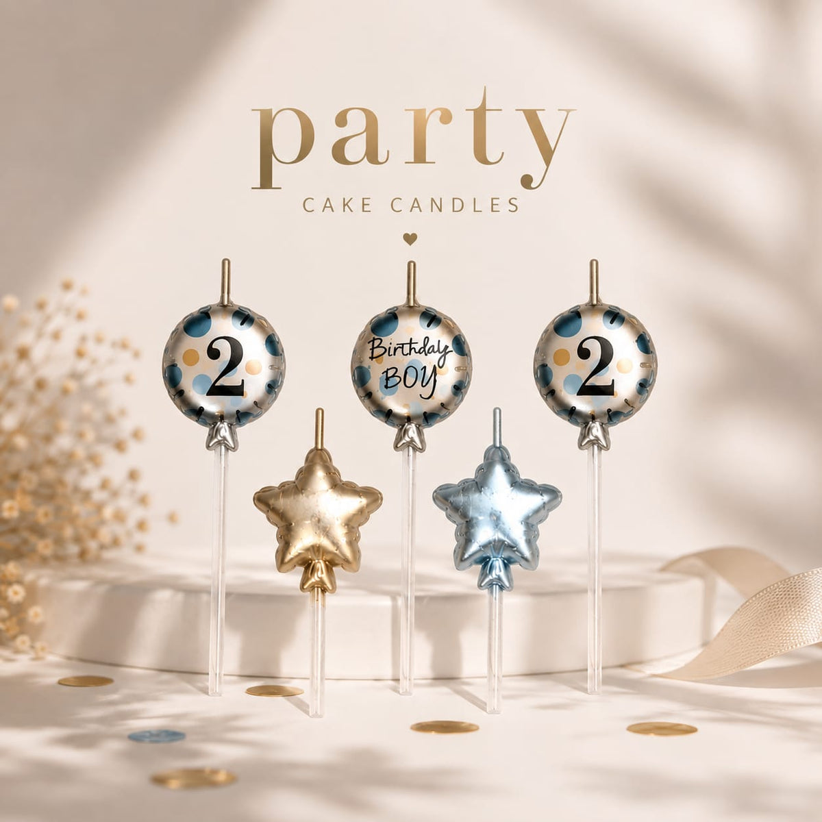 2nd Birthday Boy Candle Set of 5pcs