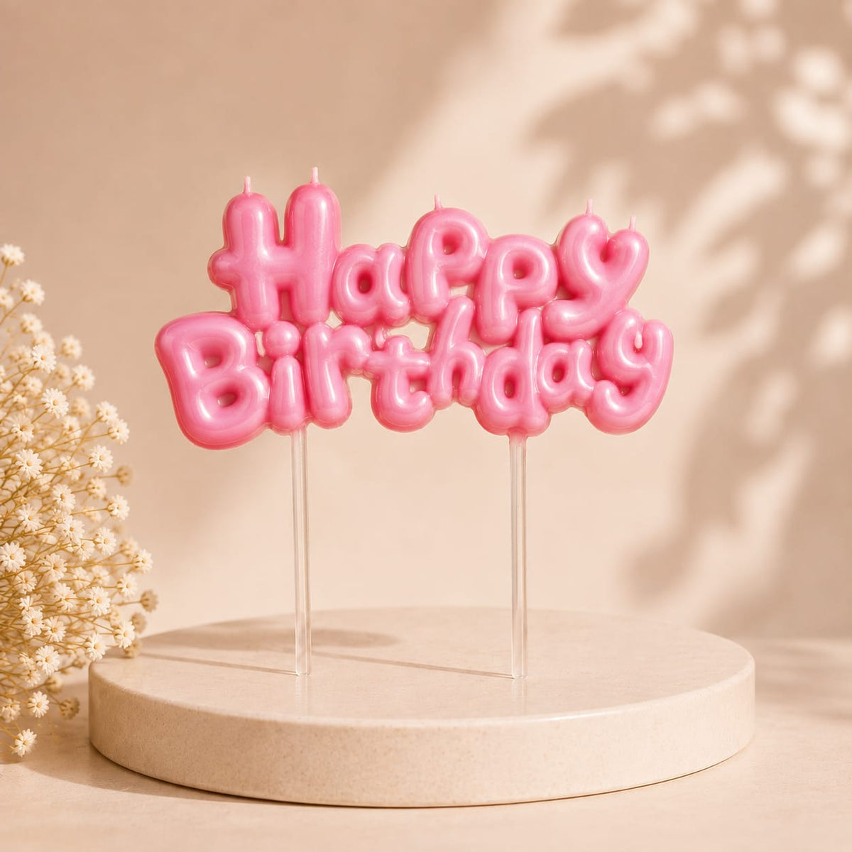 Pink Happy Birthday Letter Candle