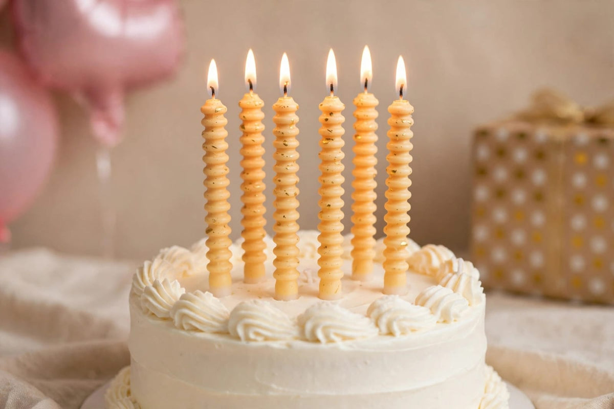 Pastel Yellow Spiral Goldflake Candle Set of 6pcs