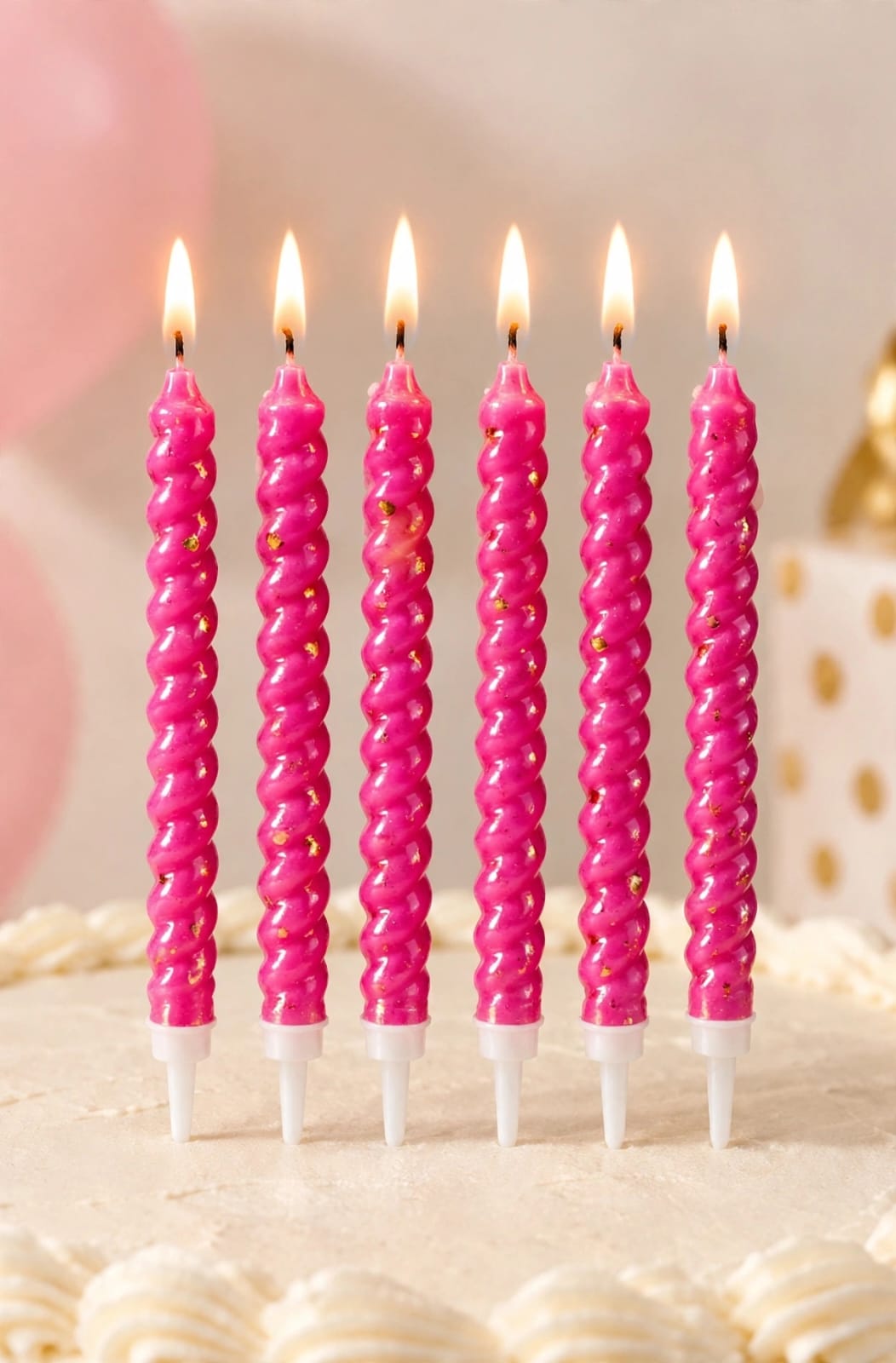 Pink Spiral Gold Flake Candle Set of 6pcs