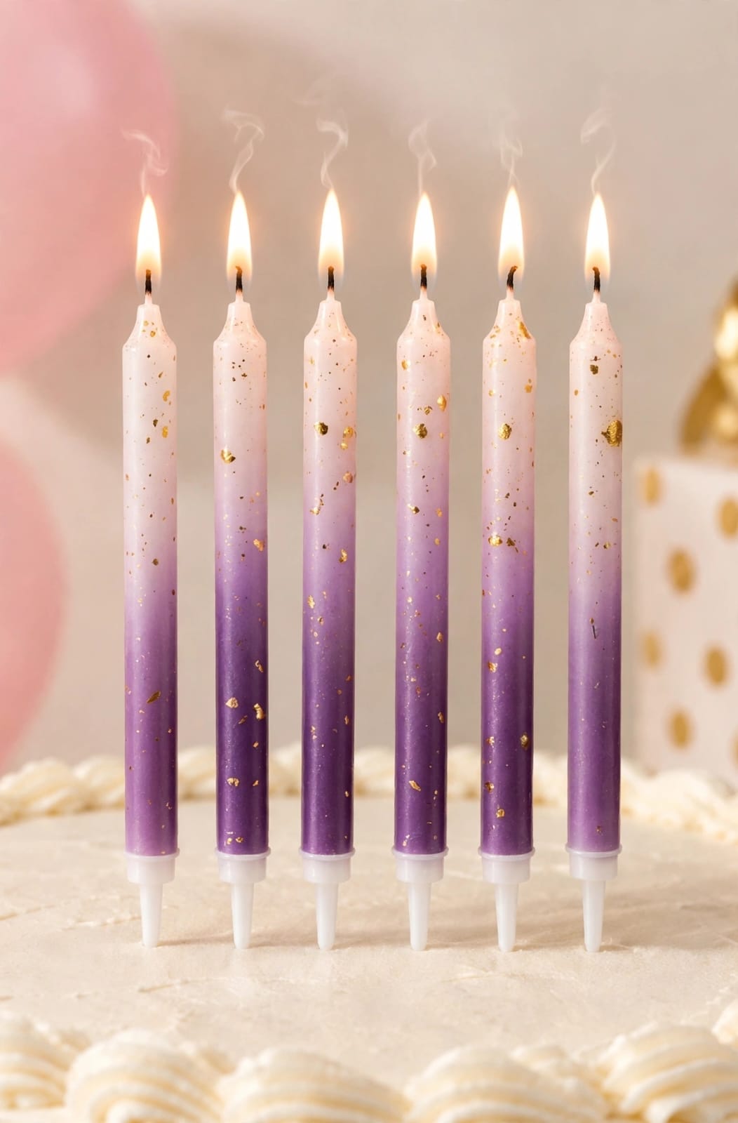 Purple Goldflake Candle Set of 6pcs