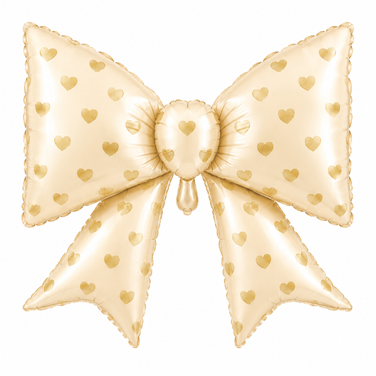 Golden Large Bow With Golden Hearts Foil Balloon