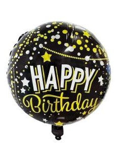 Black Polka Round Happy Birthday Foil Balloon