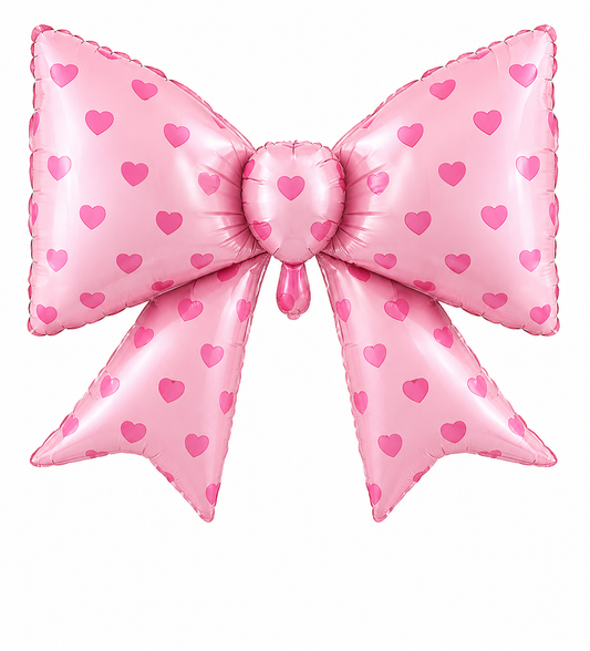 Pink Large Bow With Pink Hearts Foil Balloon