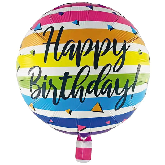 Rainbow Stripes Round Happy Birthday Foil Balloon
