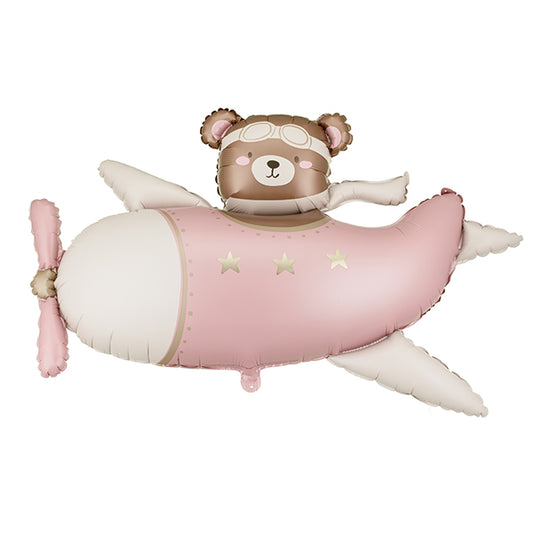 Pink Teddy Aeroplane  Single Foil Balloon