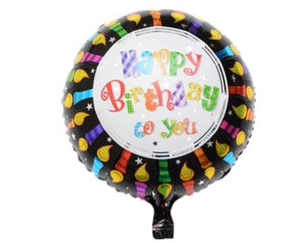 Black Round Happy Birthday Candle Print Foil Balloon