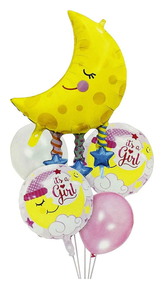 Its A Girl Moon Theme Foil Balloon Set of 5pcs