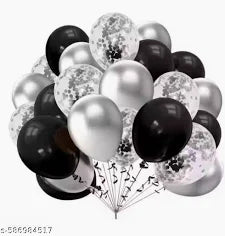 Black-Silver-White-Confetti Latex Balloons Set of 25pcs